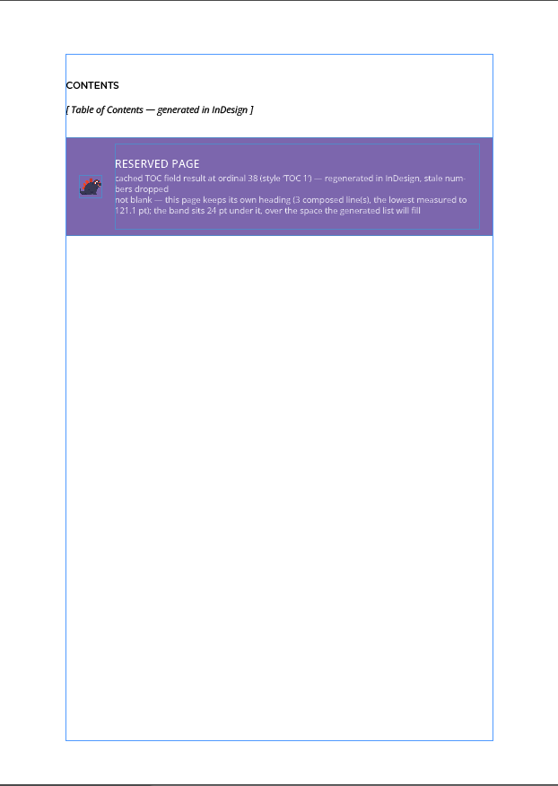 A reserved page carrying a band that states why it is empty