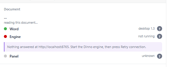 The pane when the service is not running, with its retry button