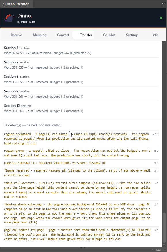 The end of a run: pages written, with the gaps named rather than hidden