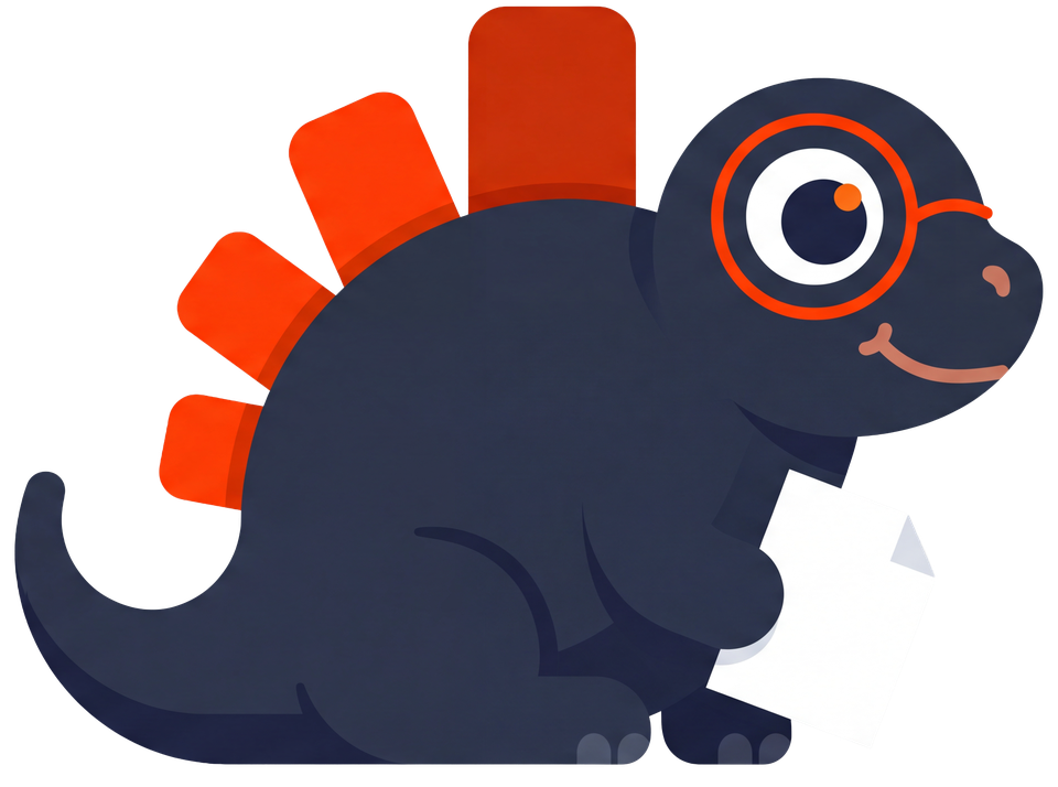 Dinno mascot holding a manuscript page